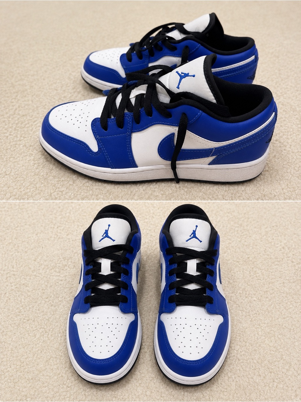 Jordan Low-Top Sneakers in White and Royal Blue with Black Accents
